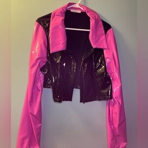 NWOT Ladies polyurethane pink and black jacket.